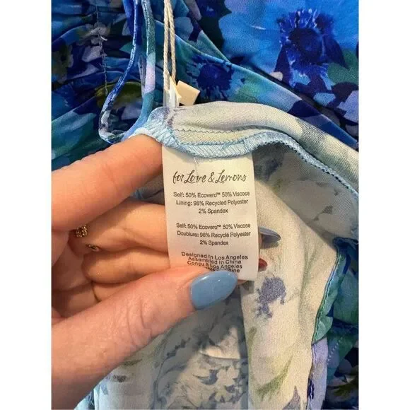 NWT For Love & Lemons x Revolve Astor Blue Floral Mini Dress Size XXS